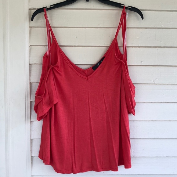 LDLA Tops - LDLA NWT cold shoulder tank top Tassles pink